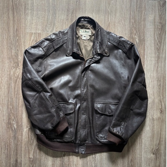 L.L. Bean Other - LL Bean Vintage 80's Mens XL Leather Flight Bomber Jacket Brown A-2 Made in USA
